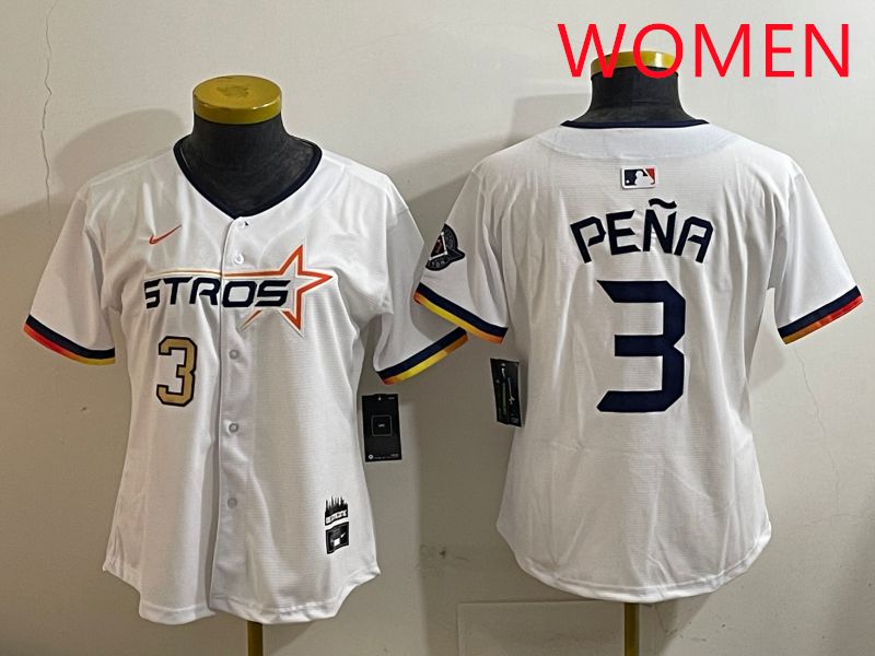 Women Houston Astros #3 Pena White three generations Joint Name Nike 2025 MLB Jersey style 3